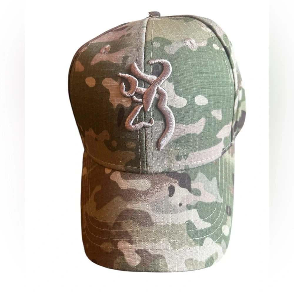 Green Camo Cap with Embroidered Design-NEW